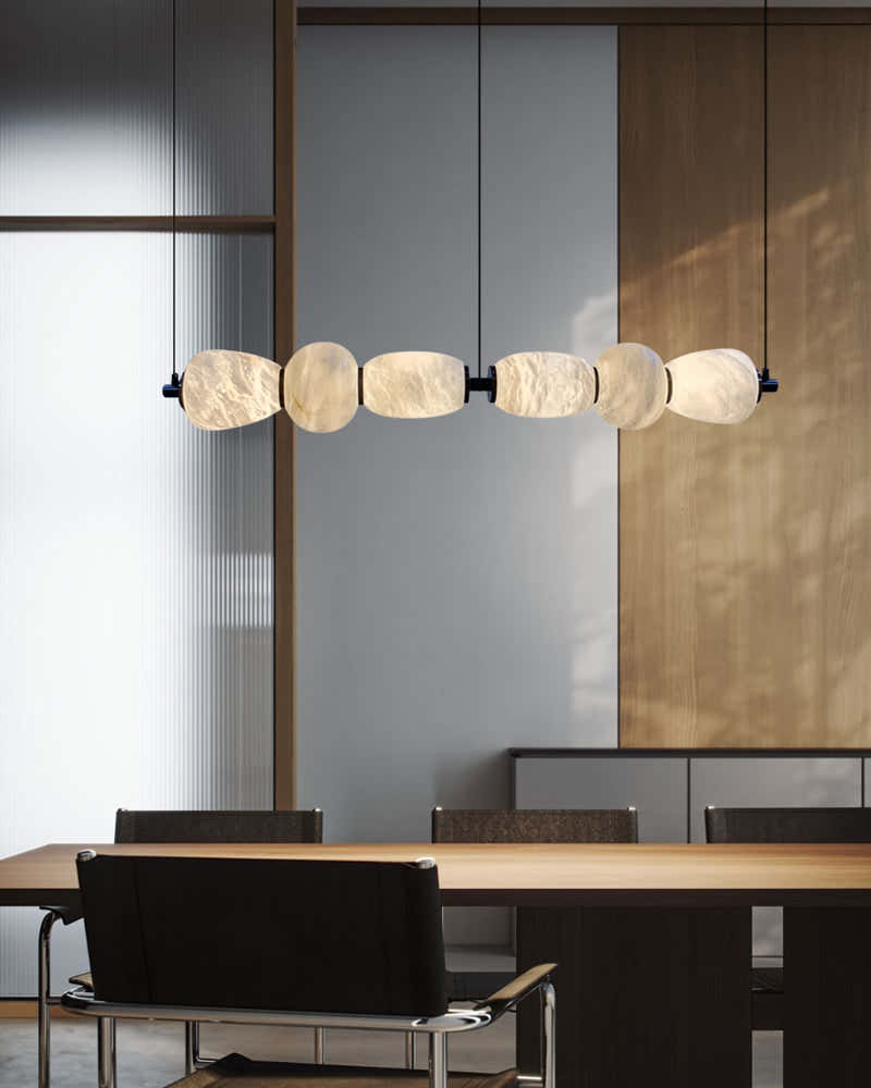 Modern Linear White Alabaster Solid Ball Thread Synthetic Shade Hanging Light for Dining