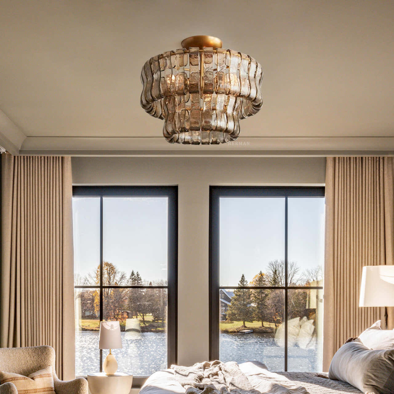 Amor 2-Tier Ghiaccio Glass Round Flushmount 18"