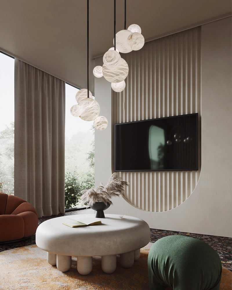 Minimalist Antique Alabaster Cluster Pendant Light Fixtures 6" Wide