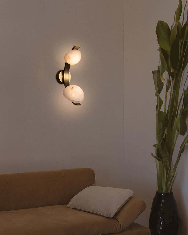 Antique Brass/Black Hardware Double Alabaster LED Wall Lamp