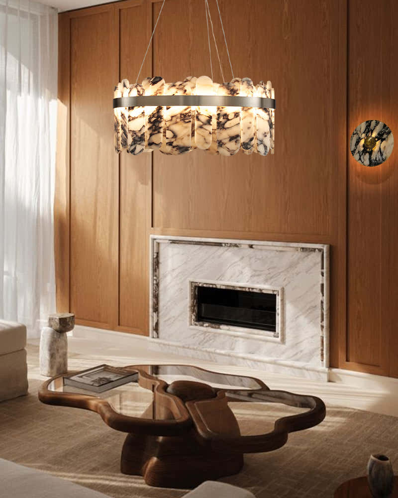 Modern LED Marble Round Chandelier 24" 32"