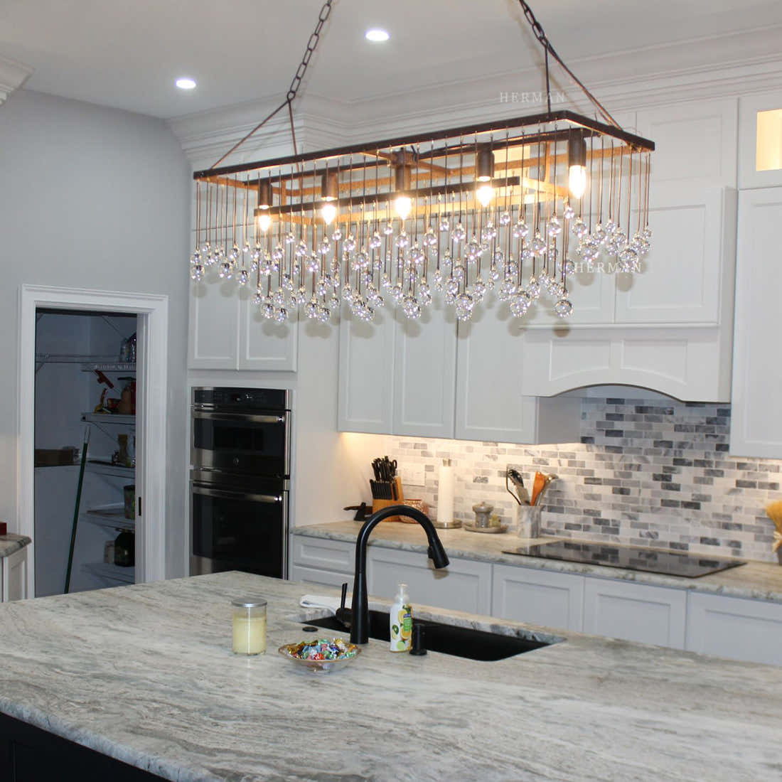 Aubrey Crystal Ball Rectangular Chandelier 47'' 60''