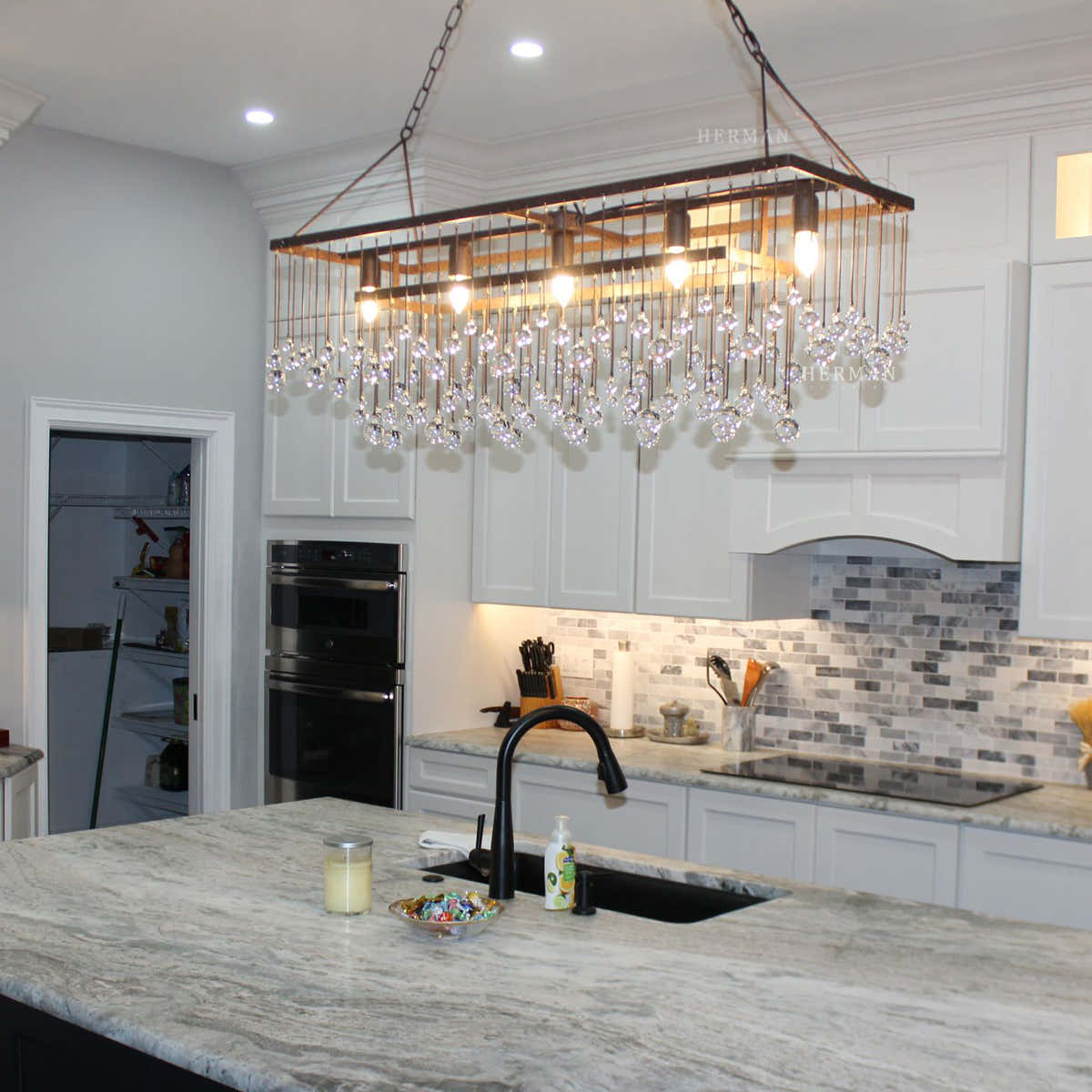 Aubrey Crystal Ball Rectangular Chandelier 47'' 60''