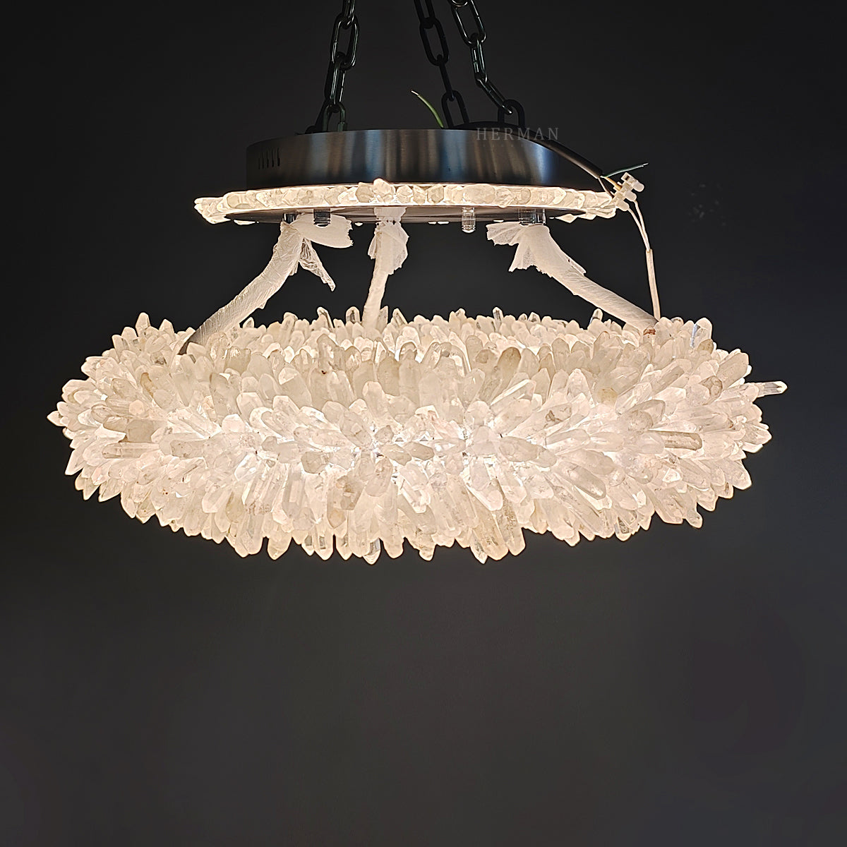 24-47 Inch Round Clear Geode Quartz Crystal Ring Pendant Light Modern Chandelier for Living Room