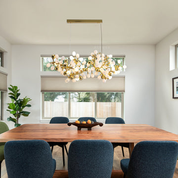 Post Modern Linear Grape Branch Chandelier Over Dining Table