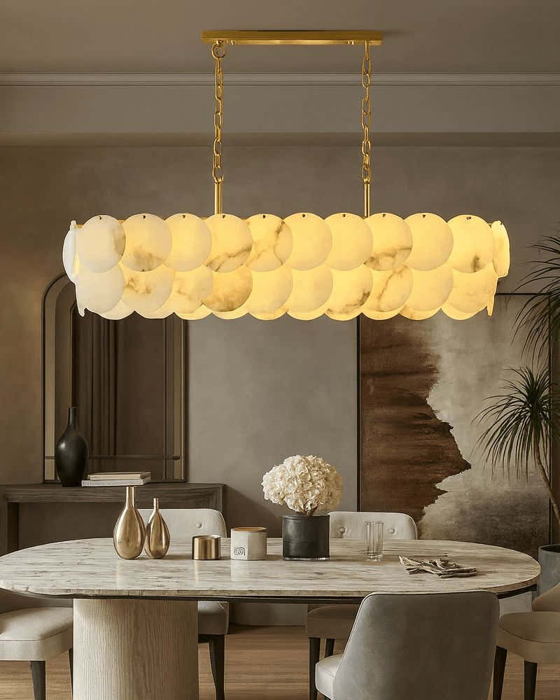 Rectangular Alabaster Chandelier Dia 100/120 with Round Shell Piece St ...