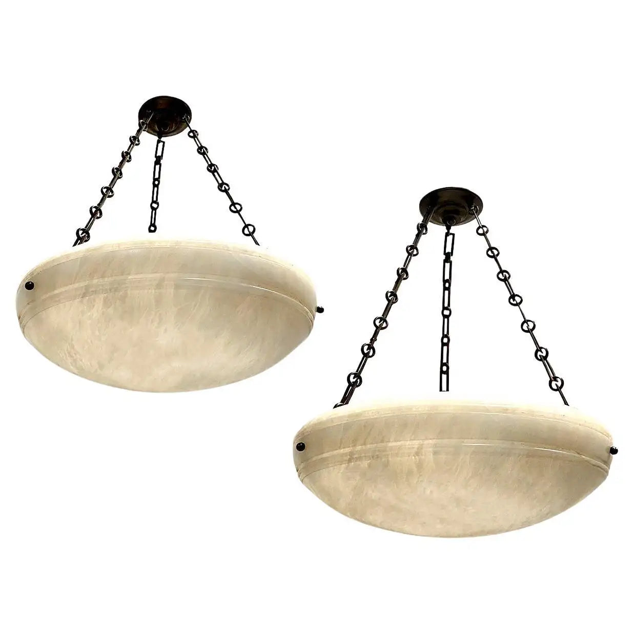 Pair of French Carved Alabaster Fixtures. Sold Individually.