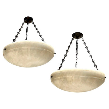 Pair of French Carved Alabaster Fixtures. Sold Individually.