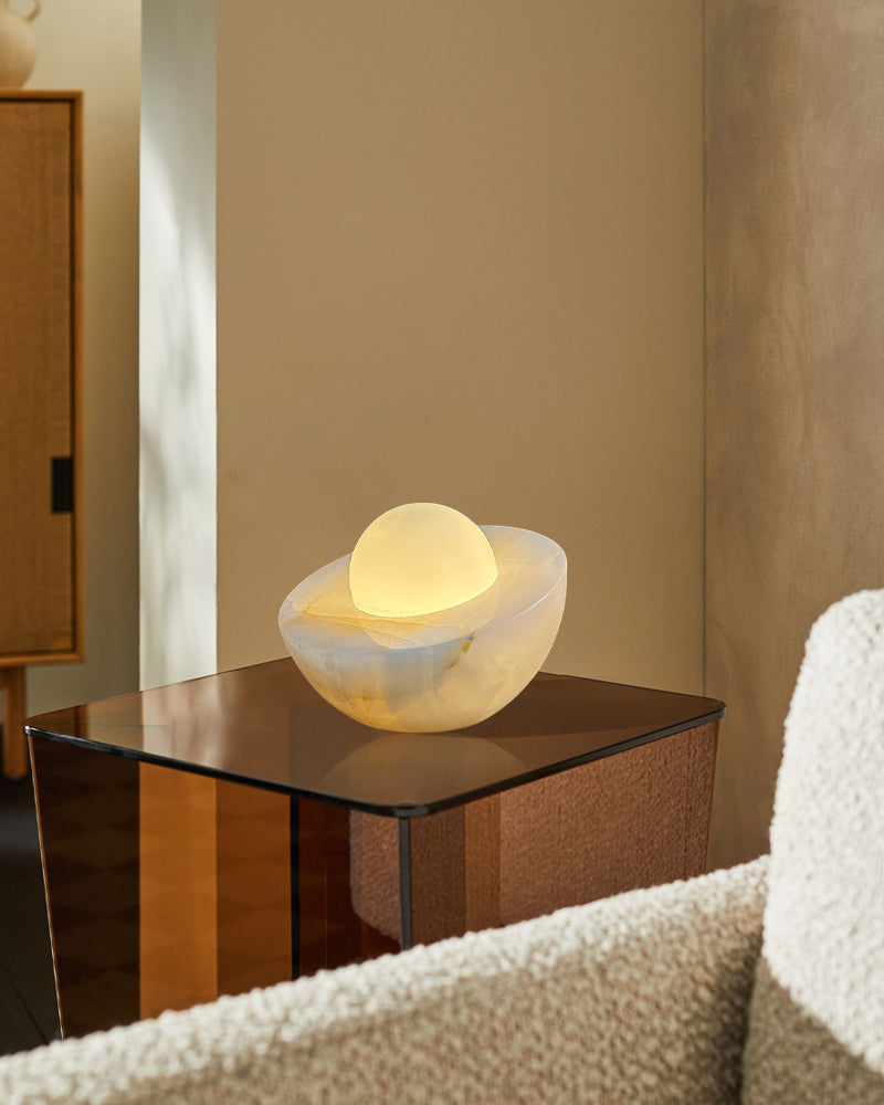 Slinkly Modern Nature Alabaster Dimming Round Bowl Table Lamp for bedroom