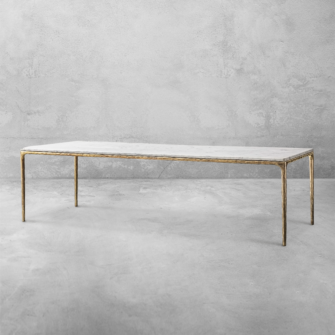 Hand-Forged Metal Marble Rectangular Dining Table