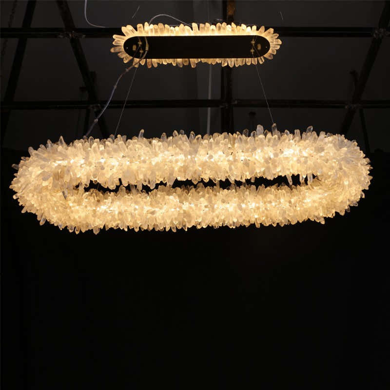 47'' Oval Modern Clear Geode Quartz Crystal Chandelier for Dining Room