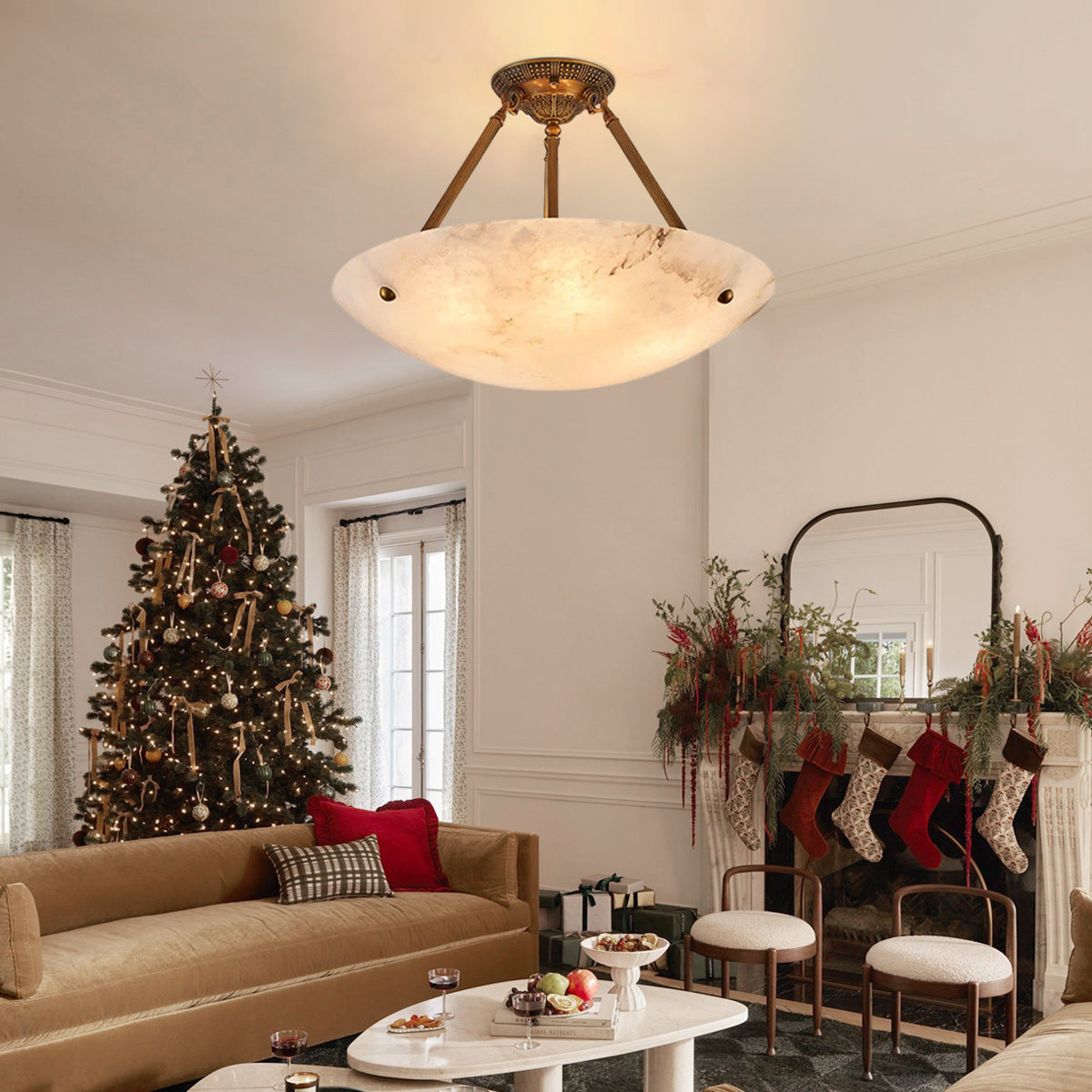 Vintage Round Alabaster Ceiling Lamps