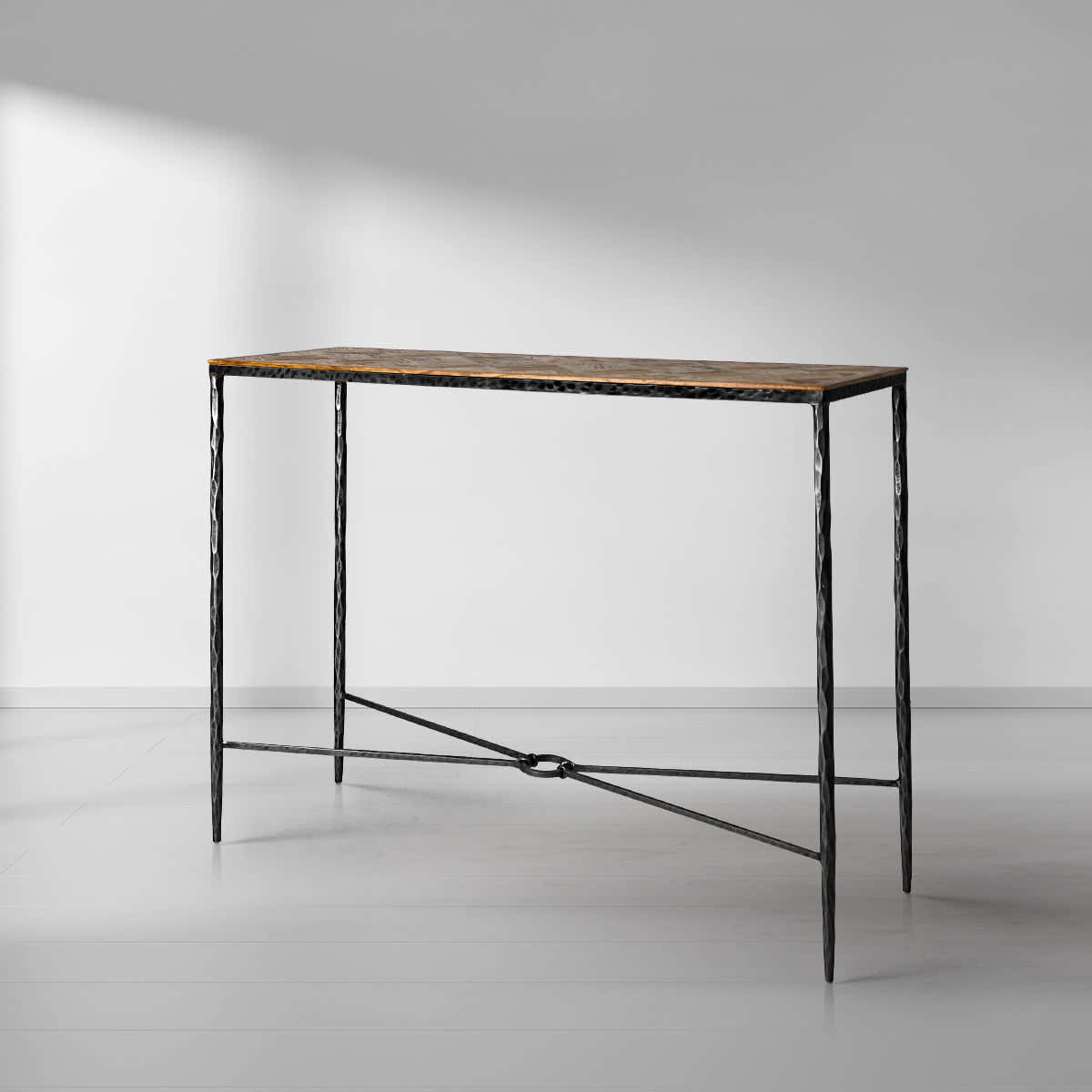 Hand-Forged Metal Metal Frame Elm Wood Console Table