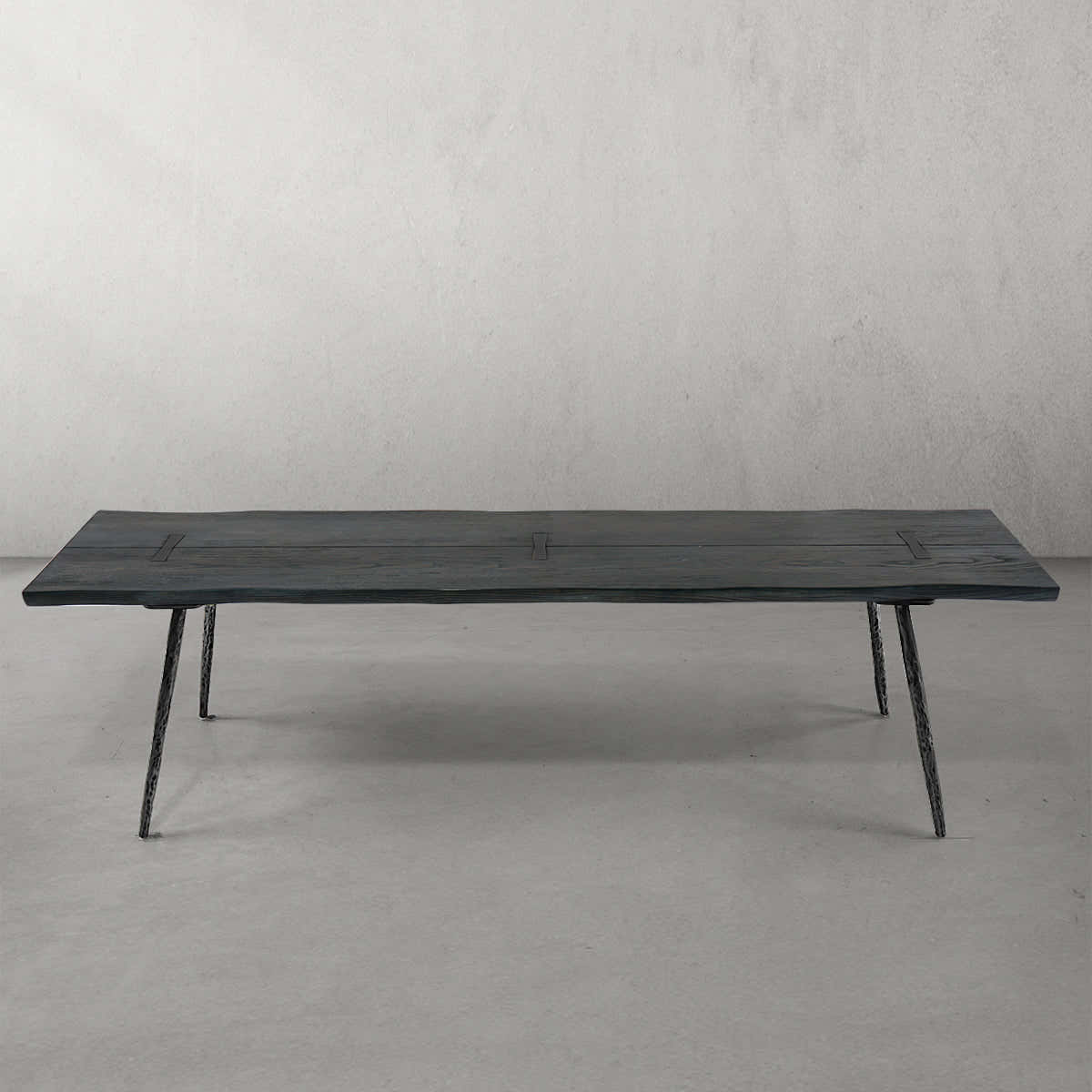 Hand-Forged Metal Retro Copper Frame Solid Wood Dining Bench