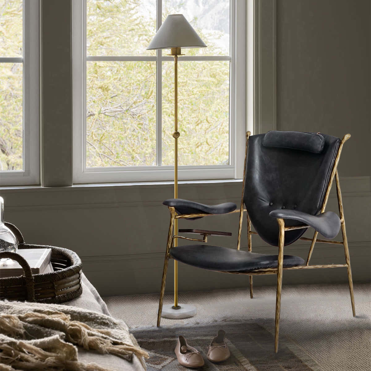 Hand-Forged Metal Enamel Wooden Plate Leather Armchair