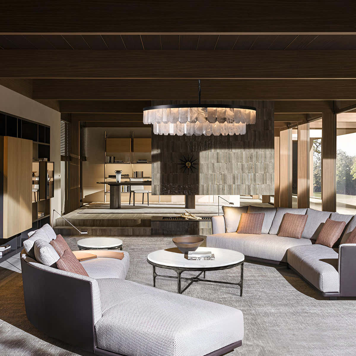 Hand-Forged Metal Marble Round Coffee Table 36" 55"