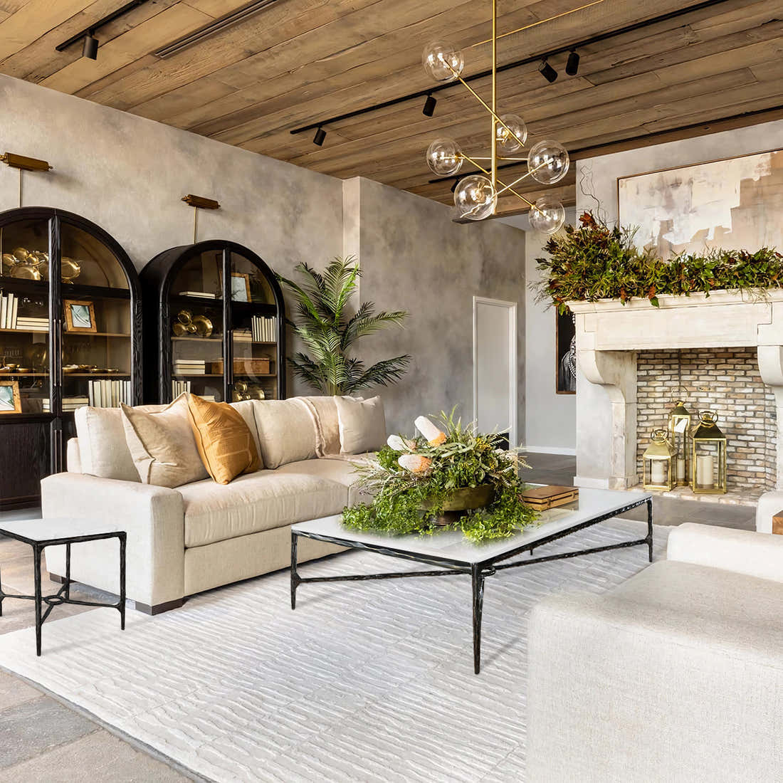 Hand-Forged Metal Rectangle Marble Coffee Table
