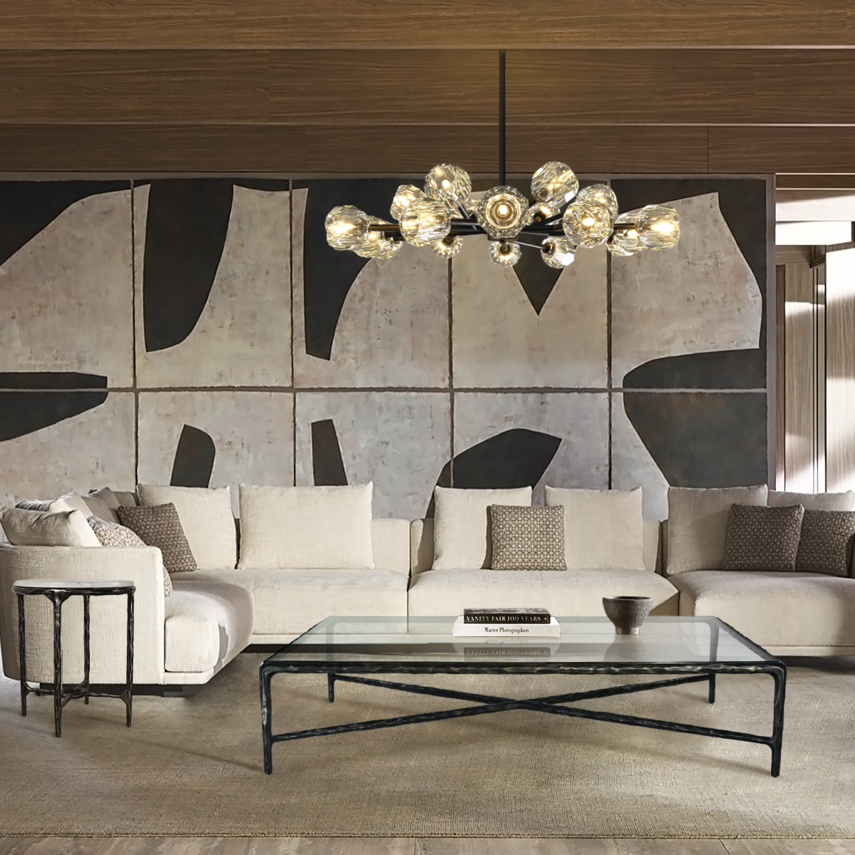 Hand-Forged Metal Square Glass Coffee Table