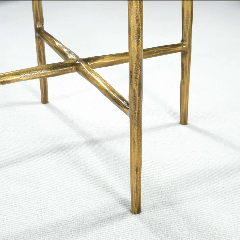 Hand-Forged Metal Round Marble Side Table 18" 22"