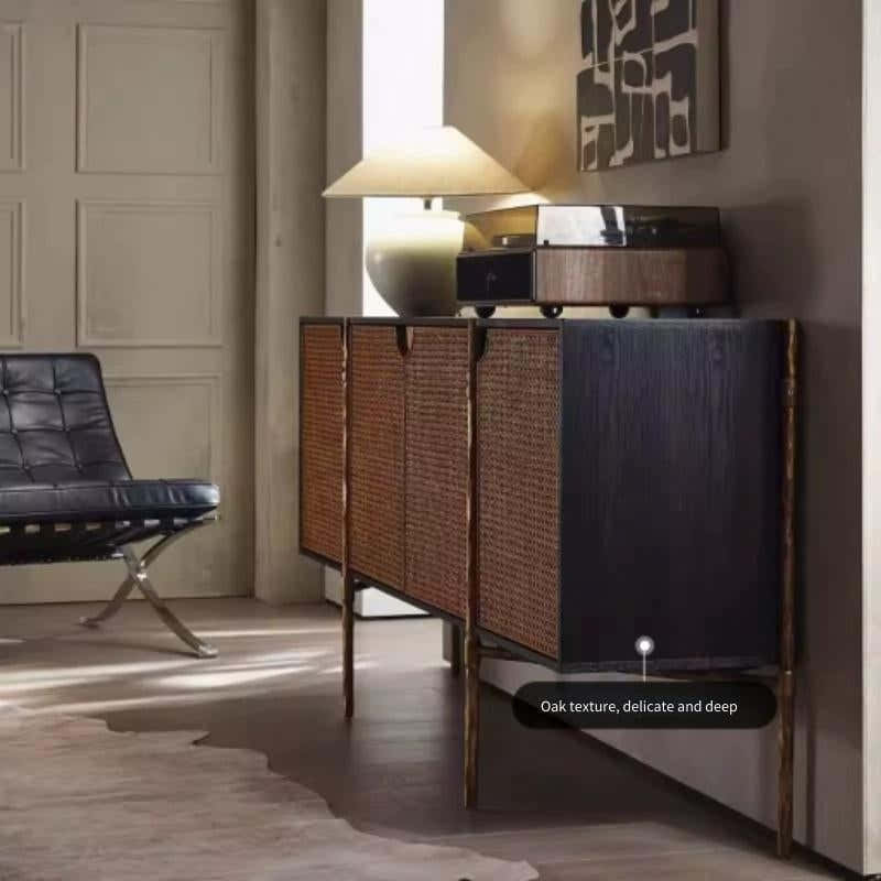 Hand-Forged Metal Metal Frame Rattan 6-Drawer Side Cabinet