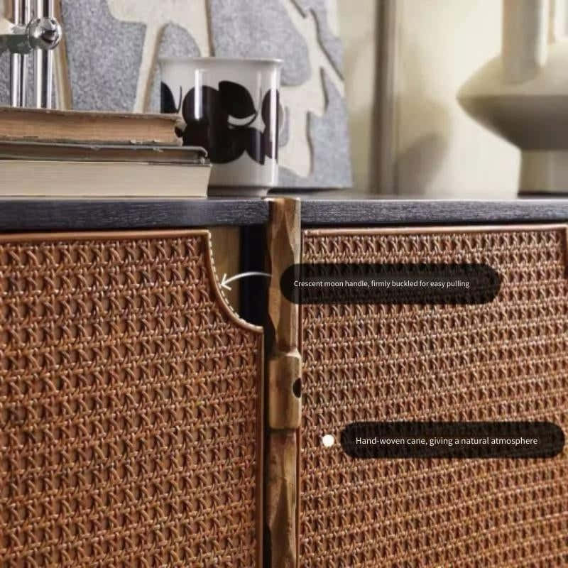 Hand-Forged Metal Metal Frame Rattan 6-Drawer Side Cabinet