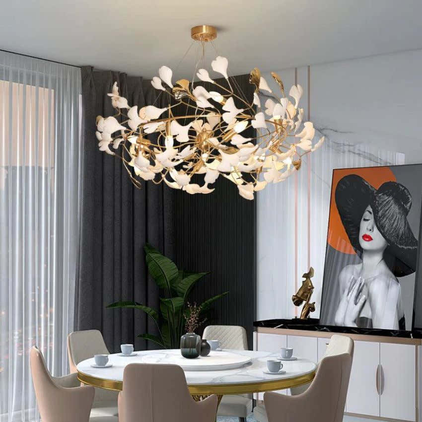 Ceramics Ginkgo Brass Round Branch Chandelier