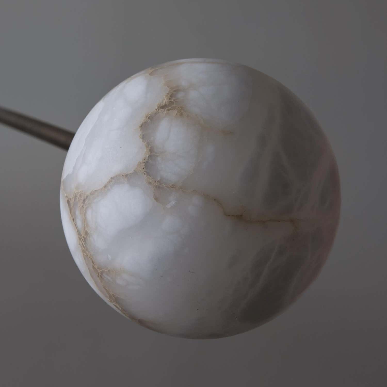 Brass and Alabaster Globes Asymmetrical Line Chandelier