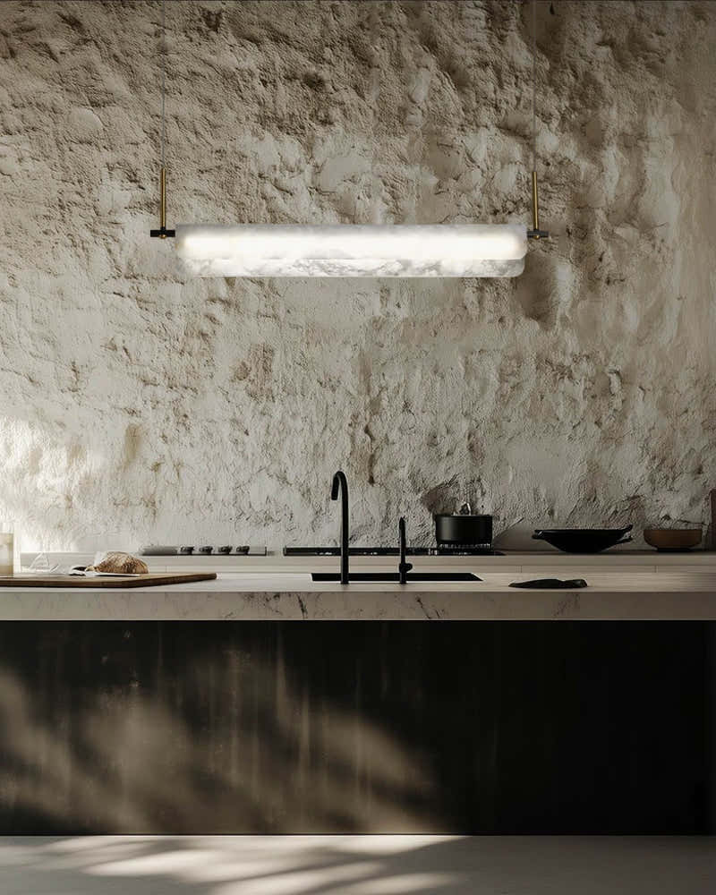Modern Linear Black Metal Elegant Alabaster Pendant for Living room Lighting