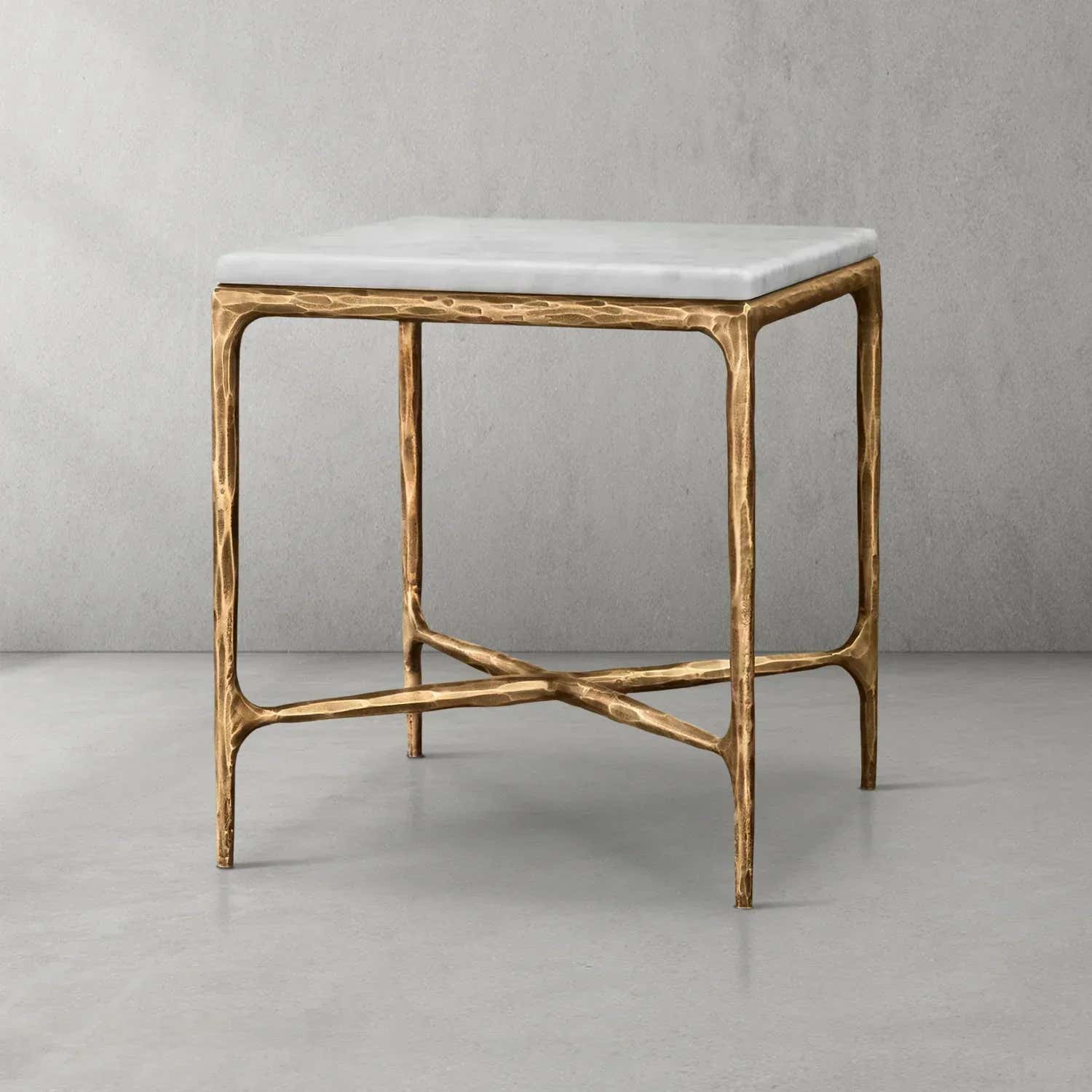 Hand-Forged Metal Marble Square Side Table 18" 22"