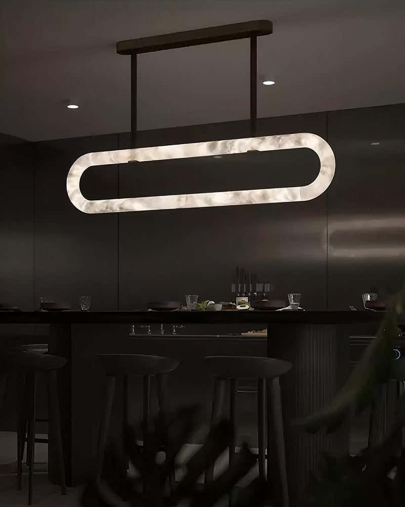 Oval Alabaster LED Large Pendant lamp with adjustable leather, Dia 16/24"
