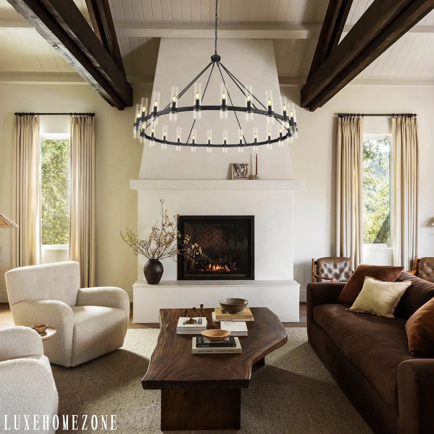 Farmhouse Wagon Wheel Chandelier 60" 70" - Fast Delivery- Chandelier1-Luxehomezone