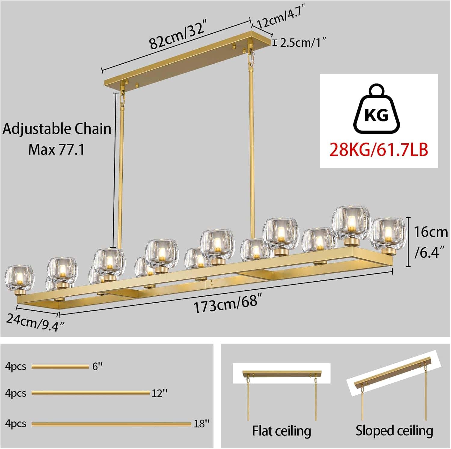 Modern Crystal Rectangle Wagon Wheel Chandeliers