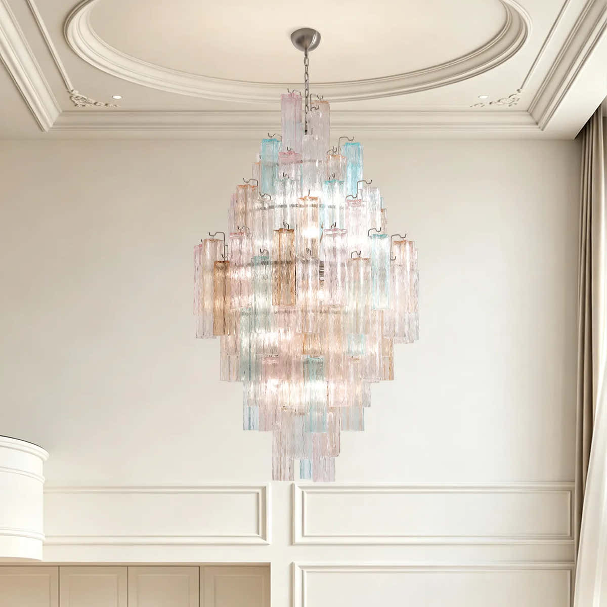 Petalia Murano Glass Diamond Chandelier 54"H - Colorful Glass