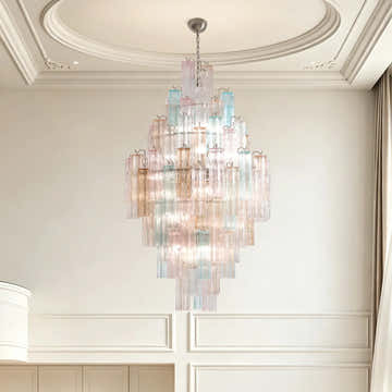 Petalia Murano Glass Diamond Chandelier 54"H - Colorful Glass