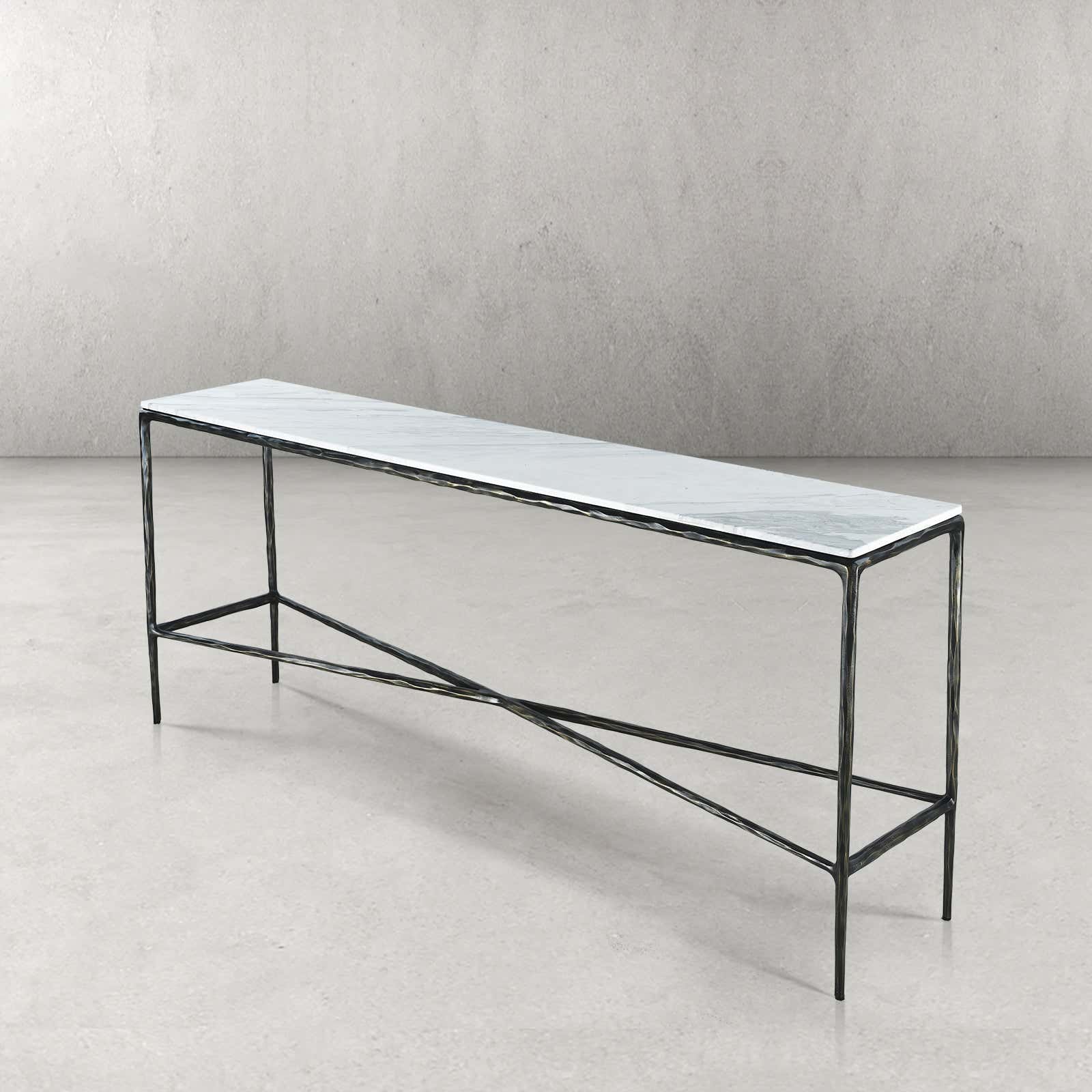 Hand-Forged Metal Rectangle Marble Console Table 60" 72"