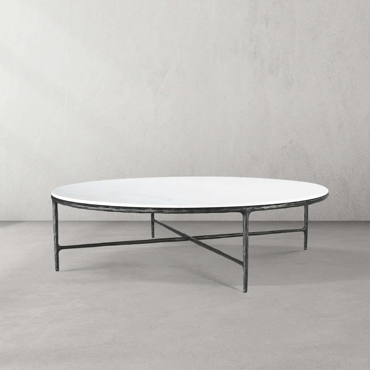 Hand-Forged Metal Marble Round Coffee Table 36" 55"