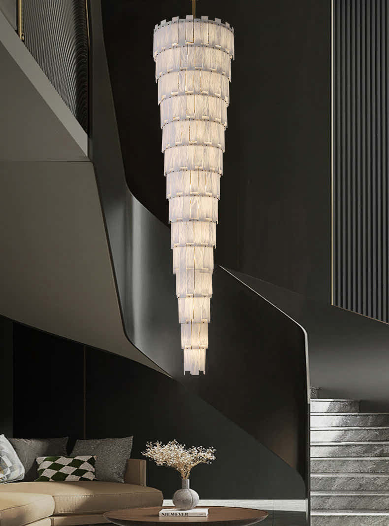Long Cascading Alabaster Staircase Chandelier