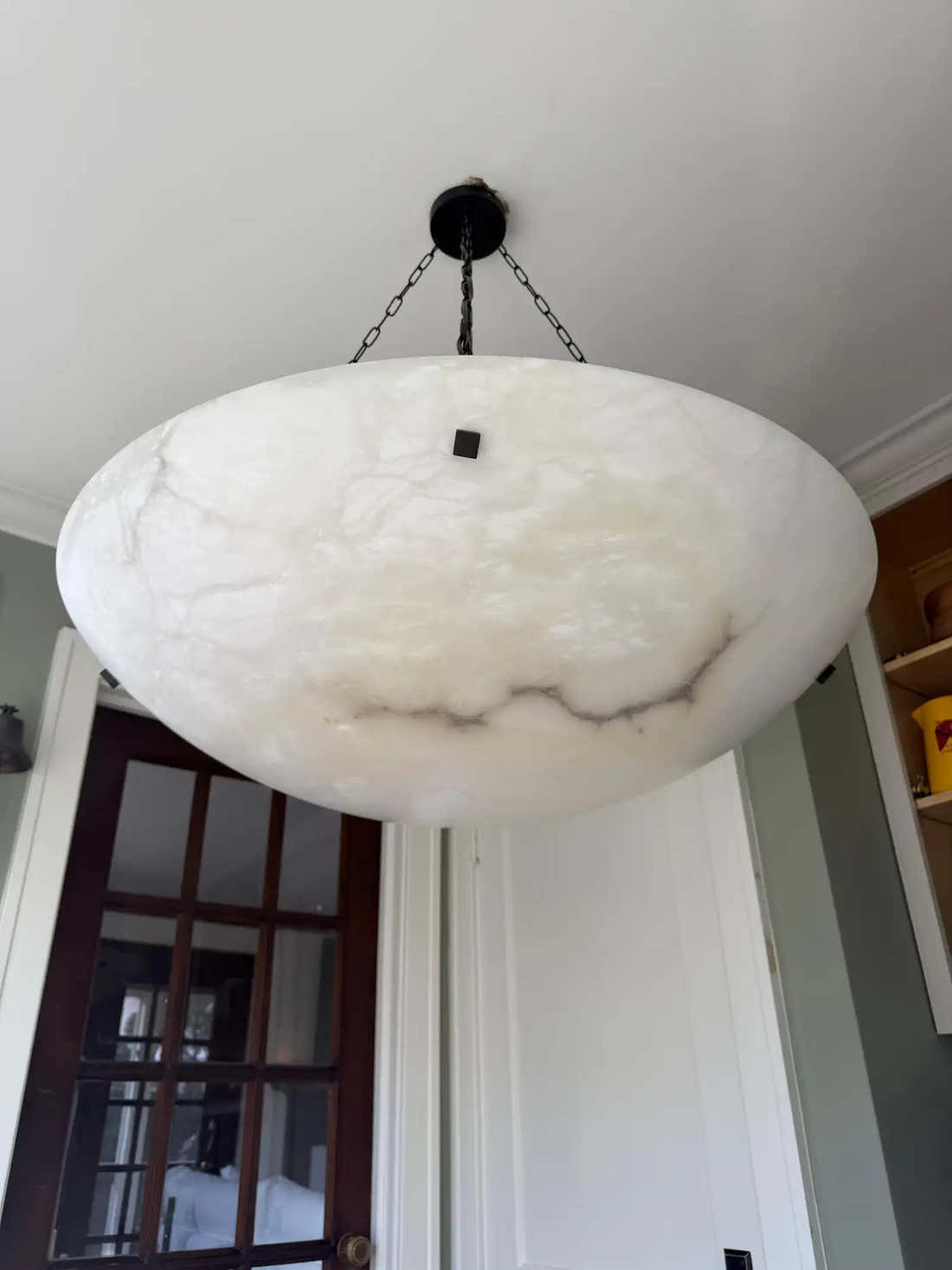 Enormous 36 Ø Flush Mount / Pendant with Stunning Full Moon-Like Alabaster Shade