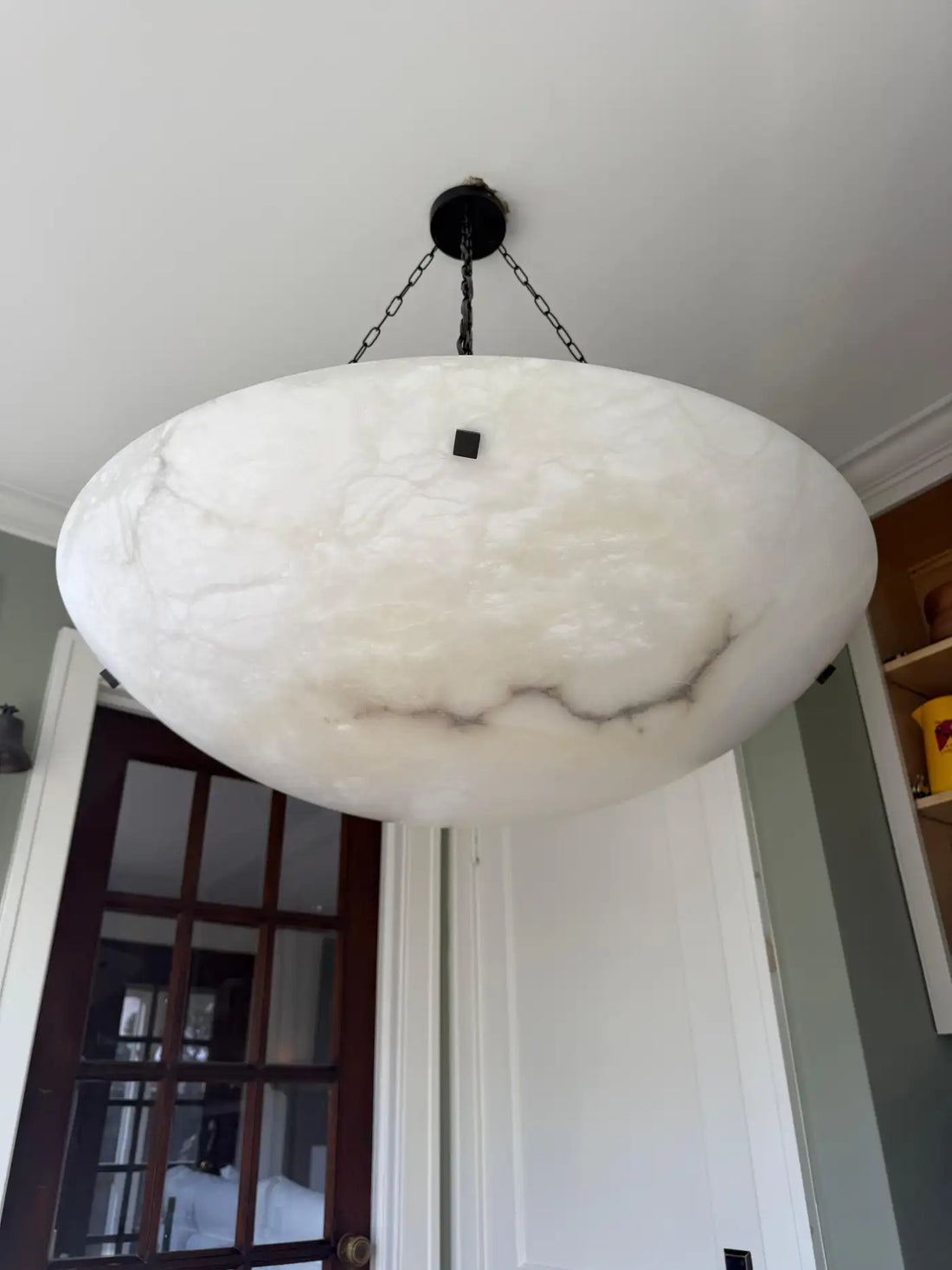 Enormous 36 Ø Flush Mount / Pendant with Stunning Full Moon-Like Alabaster Shade
