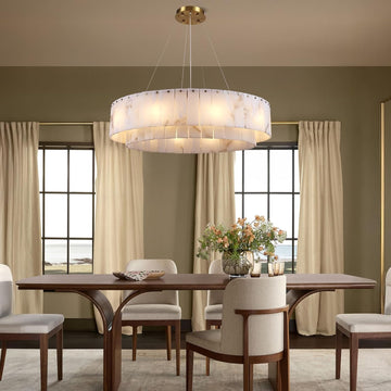 Alabaster 2-Tier Round Chandelier 31"