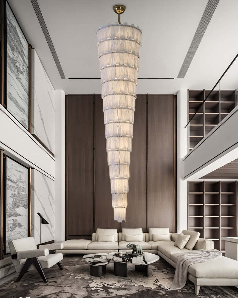 Long Cascading Alabaster Staircase Chandelier