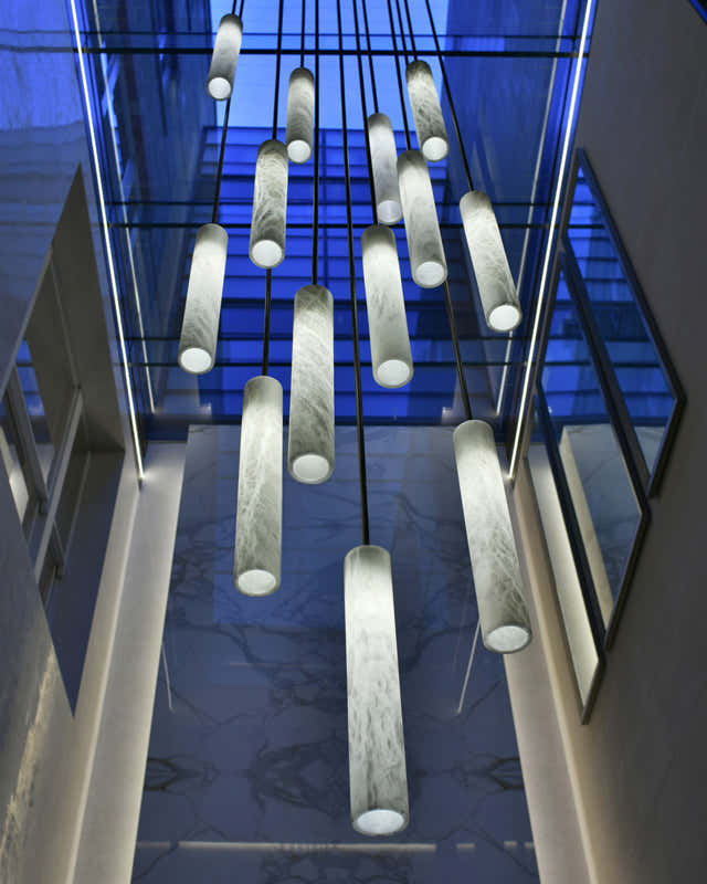 Alabaster Tube Staircase Chandelier