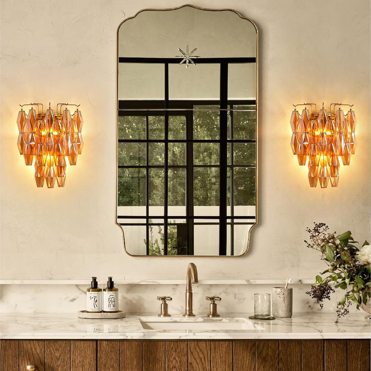 Modern Evelyn Amber Glass Wall Sconce