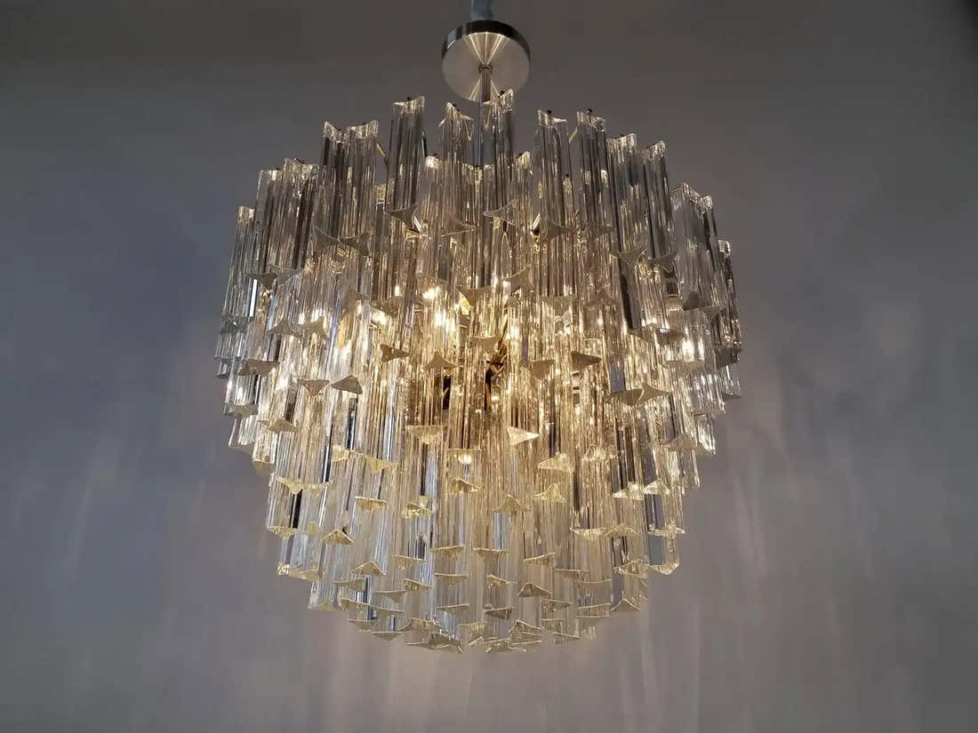 Signed Camer Eight-Tier Glass Prism Chandelier, 1960s, Italia