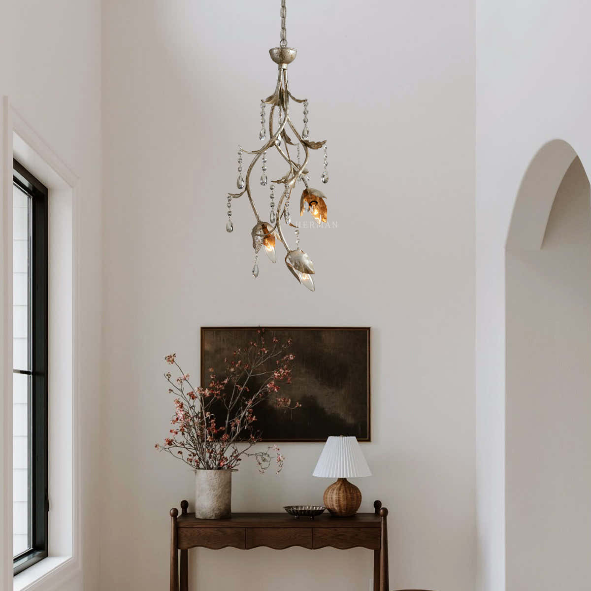 Gothic Viticci Pendant 28"H- Silver