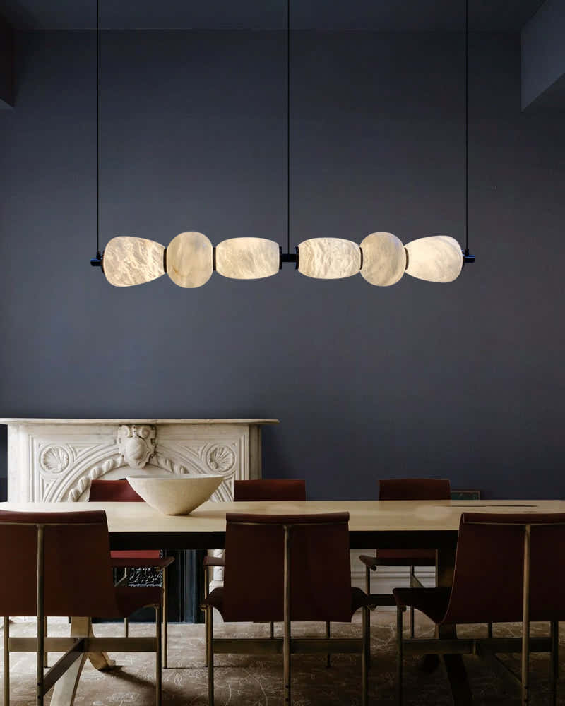 Modern Linear White Alabaster Solid Ball Thread Synthetic Shade Hanging Light for Dining
