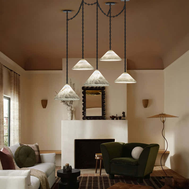 Multi-Head Matte White Alabaster Cone Hanging Kitchen Pendant Light