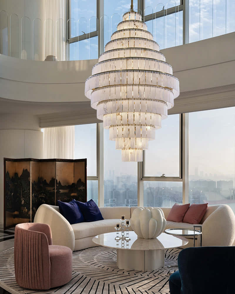 Giant Tiered Alabaster Foyer Chandelier