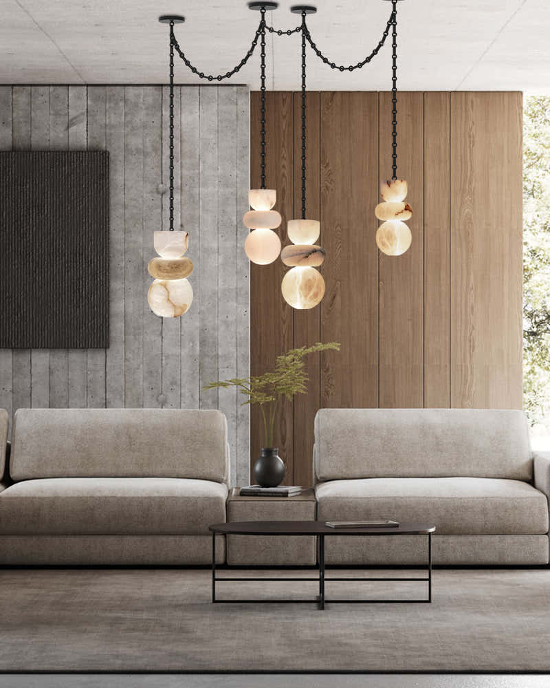 7 lights 6" Wide Multi Light LED Pendant Light Fixtures white alabaster indoor lighting