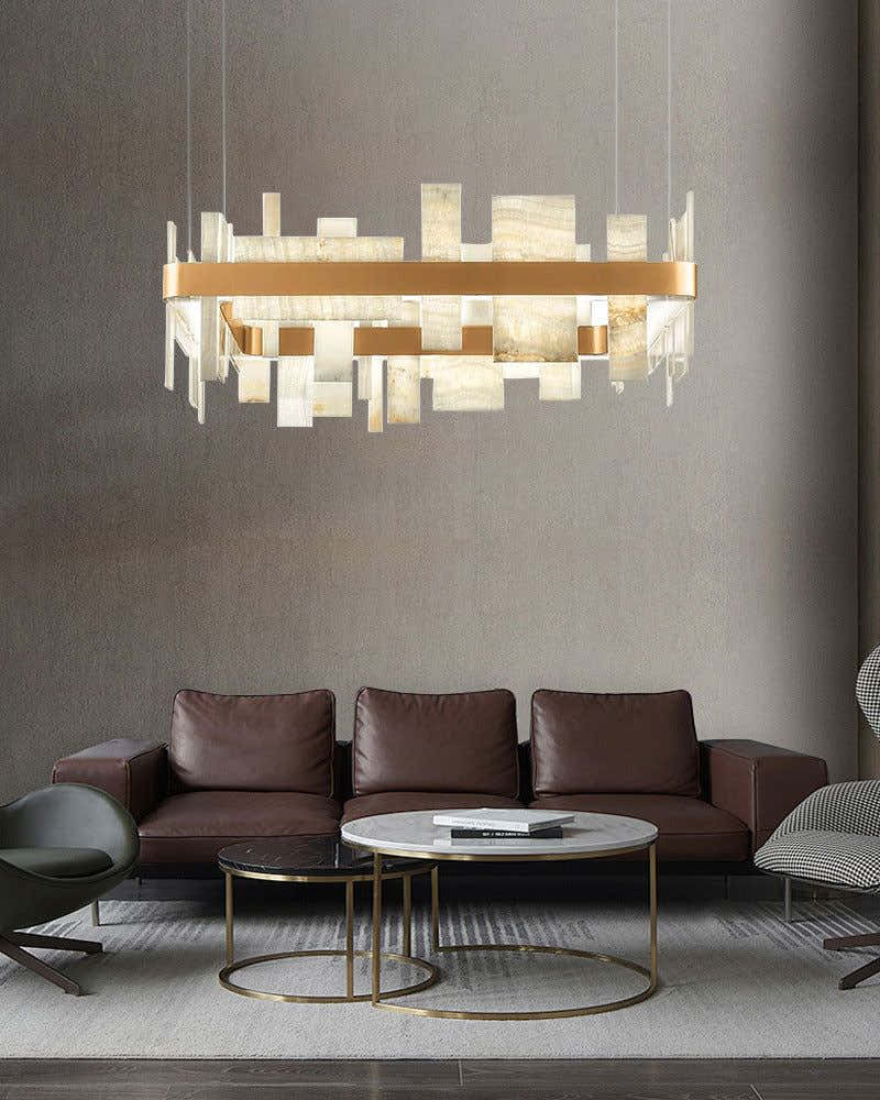 Long Cord Alabaster Ceiling Pendant Light Brushed Gold